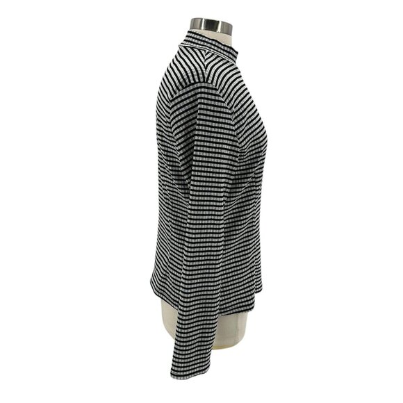 NLT Womens Large Top Mock Neck Textured Stripe Black White Long Sleeve - Picture 3 of 6